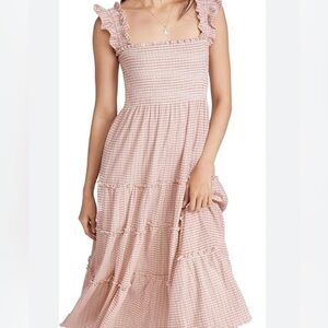o.p.t Smocked Ruffle Strap Maxi Dress - Pink Gingham - size xs